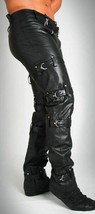 MEN&#39;S LEATHER PANTS DOUBLE BLUF FETISH GAY STYLE  WITH LOCKS FREE GAY RE... - £99.43 GBP
