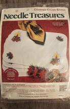 Counted Cross Stitch Placemat Kit Christmas Needle Treasures &quot;Candleglow&quot; Sealed - £9.40 GBP