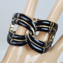 Vintage Mid Century Style Stretchy Wrap Bracelet Black Gold - $13.10