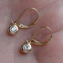 0.40 Ct Real Moissanite 4mm Dangle/Drop Leverback Earrings in Yellow Gold Plated - $116.99