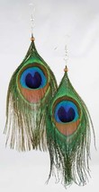 Peacock Feather Earrings Beautiful New  - £19.67 GBP