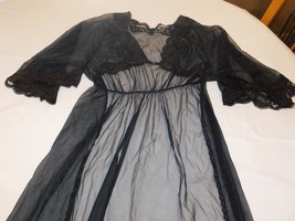 California Silouette Sexy Sheer Long Robe Short Sleeve M/L Navy Blue GUC - $18.01