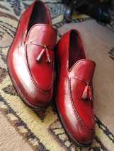 New Burgundy Color Tassels Loafer Shoes, Men&#39;s Leather Shoes - $159.00