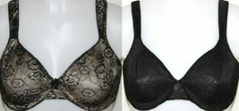 Breezies Brand ~ Size 34DD ~ Two (2) Lace Overlay Bras ~ Black &amp; Champagne - £17.74 GBP