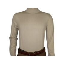 Men's Sweater Knit By BRANGO Turkey Mock Neck Cotton Blend 21050 Beige image 2