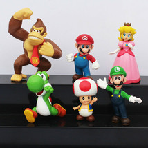 Mario Bros &amp; Friends Set Of 6 1-1/2&quot; - 2-1/2&quot; Birthday Cake Topper Figurines Set - £12.56 GBP
