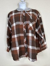 NWT Maurices Women Plus Size 4X Brown Plaid Hooded Button Up Shacket Long Sleeve - £17.55 GBP