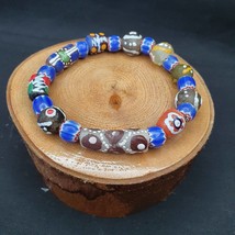 Vintage beautiful blue chevron african glass beads collection braceletGift - $50.49 CAD