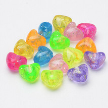 50 Glitter Heart Beads Assorted Lot BULK Beads Wholesale 12mm Jewelry Supplies - $3.25