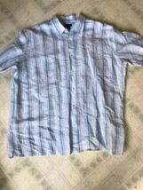 J Ferrar Mens Tan Blue Stripe Short Sleeve CAMP Shirt Linen Blend 2XLT C... - $26.88