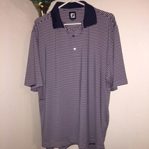 Mens FootJoy Navy/Pale Pink Striped Golf Polo Shirt Sz Large - £34.95 GBP