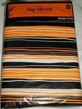 Halloween Haunting Stripe Orange Black Stripe 60&quot; Round Vinyl Peva Table... - $19.99