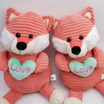 Lot 2 Hug Fun Coral Cord Fox Aqua Heart Love Valentine Gift Plush Stuffed 18&quot; - £19.40 GBP