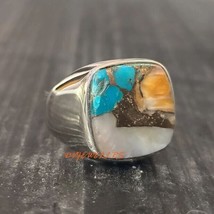 Multicolor Oyster Copper Turquoise Ring Handmade Men Jewelry December Birthstone - £59.64 GBP