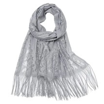 Gray Lightweight With Fringe Floral Lace Scarf For Wedding Party 74.5&quot;x24.5&quot; - £8.15 GBP
