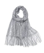 Gray Lightweight With Fringe Floral Lace Scarf For Wedding Party 74.5&quot;x2... - £8.01 GBP