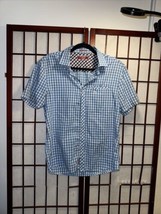 PENGUIN Short Sleeve Button Shirt Mens M Heritage Slim Fit Blue Checkered - £11.86 GBP