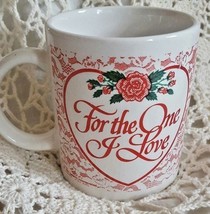 1991 USA Cup Mug Valentine Coffee Vintage For the One I Love Heart Lace Rose  - £8.61 GBP