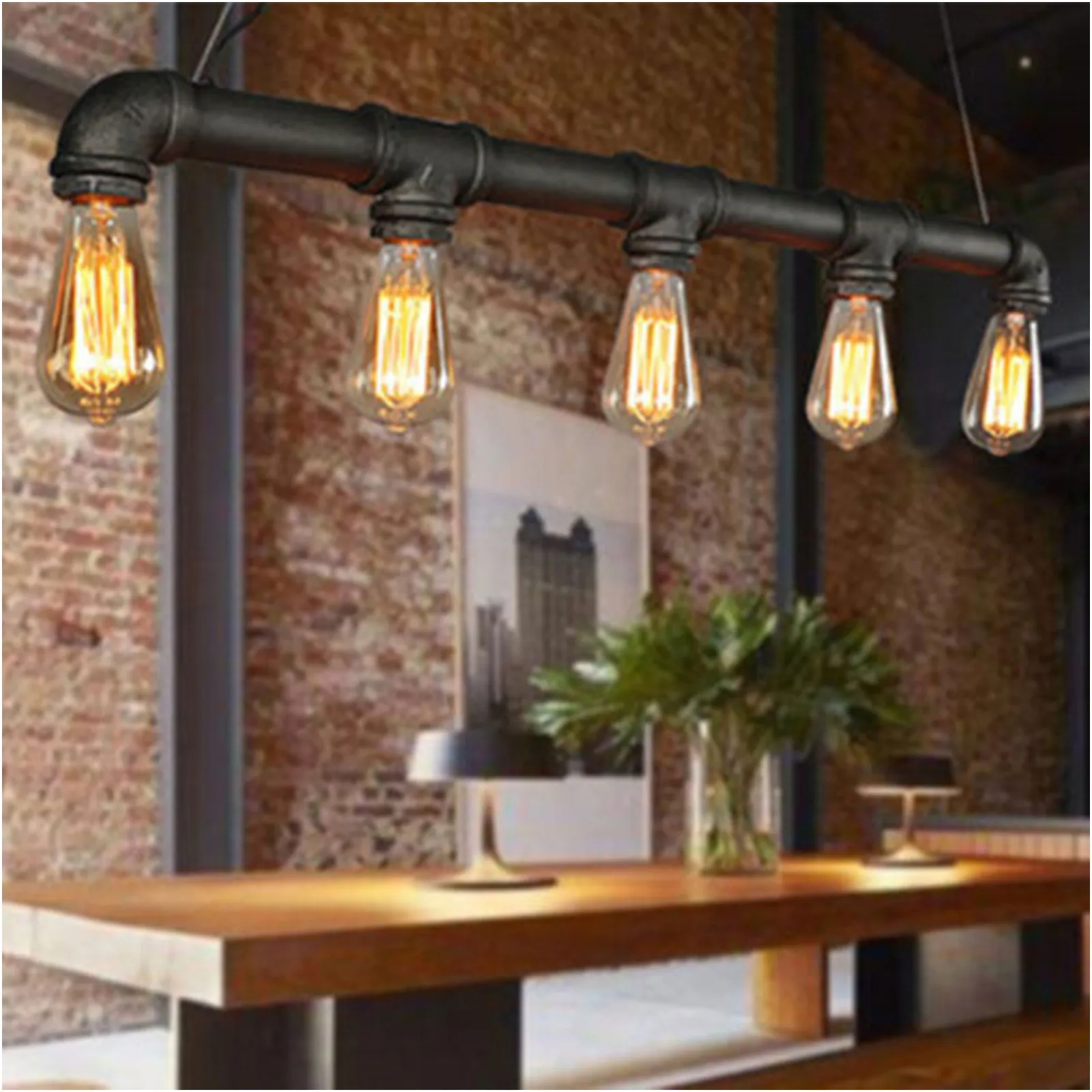 Steampunk water pipe hanging lamp pendant light indoor loft cafe decoration length 65cm thumb200