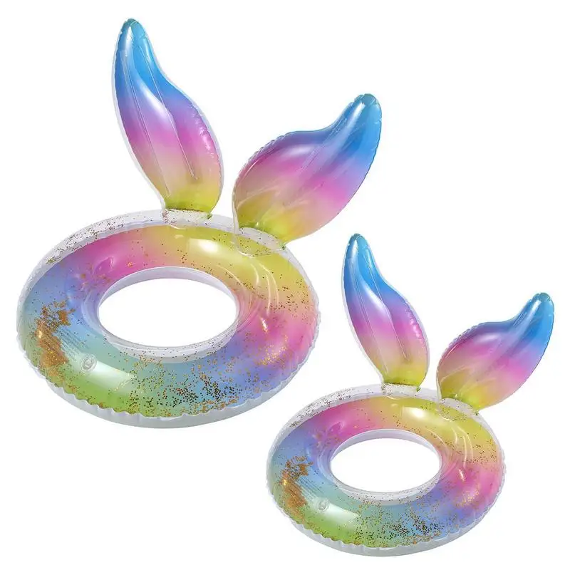 Inflatable Mermaid Tail Swimming Ring Transparent Sequin Cute Pool Float - £10.04 GBP+