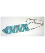 MESH METAL TIE NECKLACE ENAMEL RHINESTONS  - £59.95 GBP