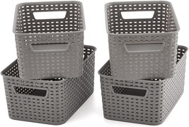 Ezoware Pack Of 4 Small Gray Plastic Woven Knit Baskets, 11 X 7.3 X 5 Inch - £24.76 GBP