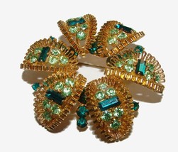 SIGNED AUSTRIA UNUSUAL ARCHED JEWELED VINT BROOCH PIN - $49.99