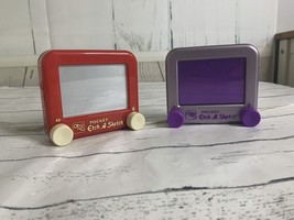 Set Of Vintage Pocket Etch A Sketch Ohio Art Red And Purple. Tested - $20.57