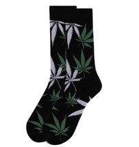 Parquet Men&#39;s Crew Novelty Socks Marijuana Leaf Shoe Size 6-12.5 Black green Whi - £9.16 GBP