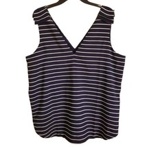 Banana Republic Size XL Navy &amp; White Stripe V-Neck Double Flap Shoulder Tank Top - £23.46 GBP