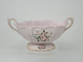 Vintage Lefton Pink Posy Vase With Handles Floral Decor 11&quot; Decorative Ceramic - £35.59 GBP