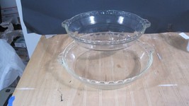 2 Vintage Pyrex #229 Clear Glass Deep Dish 9.5&quot; Scalloped Fluted Edge Pie Plate - £27.69 GBP