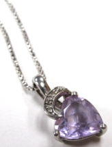 Sterling Silver Amethyst Heart Diamond Pendant 18&quot; Box Chain Necklace Valentines - £55.37 GBP