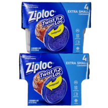 2 Pack Of 4 Ziploc Twist N Loc Extra Small Round Containers &amp; Lids Leakp... - £20.45 GBP