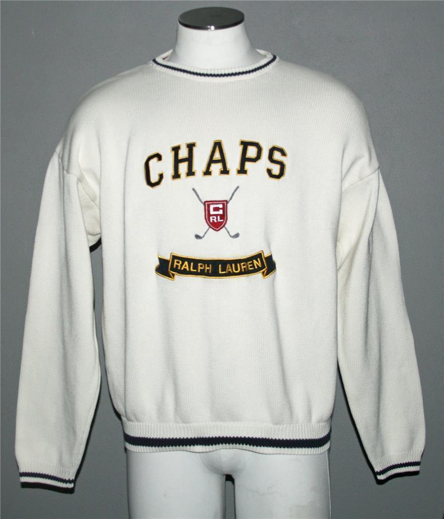 VTG Ralph Lauren CHAPS Embroidered Appliqued Ivory Cotton Sweater Mn's XL EXC - £55.25 GBP