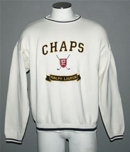 VTG Ralph Lauren CHAPS Embroidered Appliqued Ivory Cotton Sweater Mn&#39;s XL EXC - £55.94 GBP