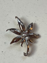 Silvertone Abstract Palm Tree w Clear Rhinestone Accent Pin Brooch – 1 and 5/8th - £9.05 GBP