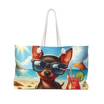 Personalised/Non-Personalised Weekender Bag, Summer Beach Dog, Miniature Pincher - £38.74 GBP
