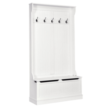 3-In-1 Hall Tree Coat Rack Shoe Bench Hooks  Bottom Storage Entryway White Wood - £175.31 GBP