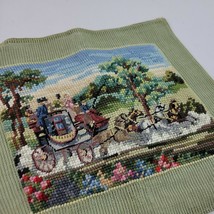 Horse Floral Needlepoint Finished Petit Point Stagecoach Tree Multi Color Vtg - £38.32 GBP