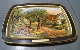 Vintage Currier &amp; Ives Metal Tray American Homestead Metal Tray Autumn 1... - $16.70