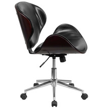 Mid-Century Office Desk Chair Bent Curved Walnut Mahogany Black White Leather* - £231.78 GBP