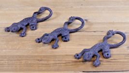 3 Lizard Wall Hooks Rustic Cast Iron Garden Decor Coat Hat Hall Tree Too... - $24.99