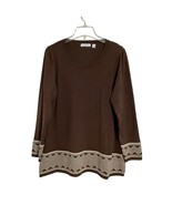 Kim Rogers Knit Chevron Trim Top Size XL Dark Brown Cream Casual Basic Fall - €16,41 EUR