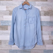 Merona Chambray Popover Henley Top Light Blue Pocket Lyocell Casual Wome... - $8.90