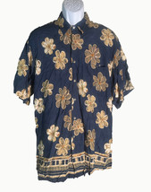 PIERRE CARDIN Men&#39;s Short Sleeve Button Down Rayon Floral Shirt Blue Large - $8.90