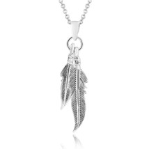 Amazing Double Feather Sterling Silver Dangle Necklace - £15.38 GBP