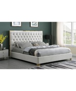 Carlisle Cream Velvet Platform Queen Bed – Chrome Legs - $999.00