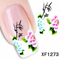 Nail Art Water Transfer Sticker Decal Stickers Pretty Flowers Pink Blue XF1273 - £2.36 GBP