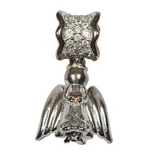 925 Sterling Silver Heart Angel Dangle Charm Pendant With Rhinestones GNOCE - £13.28 GBP